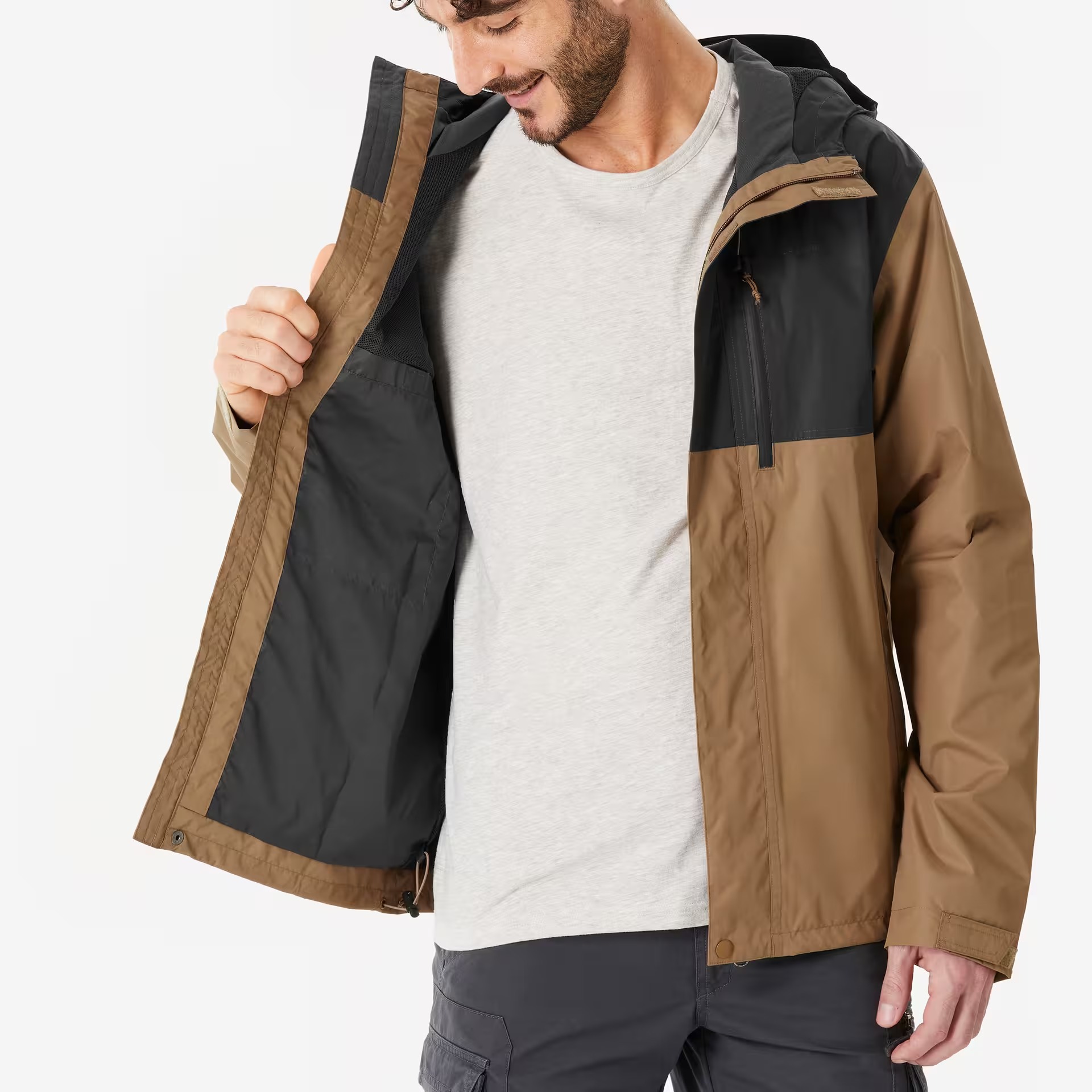 Áo khoác leo núi chống thấm nước dành cho nam VU300 – Xám/Đen