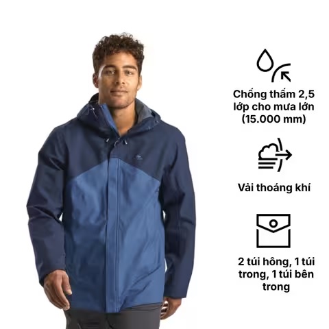 Áo khoác leo núi nam VU150 nhẹ, chống thấm nước – Xanh đậm