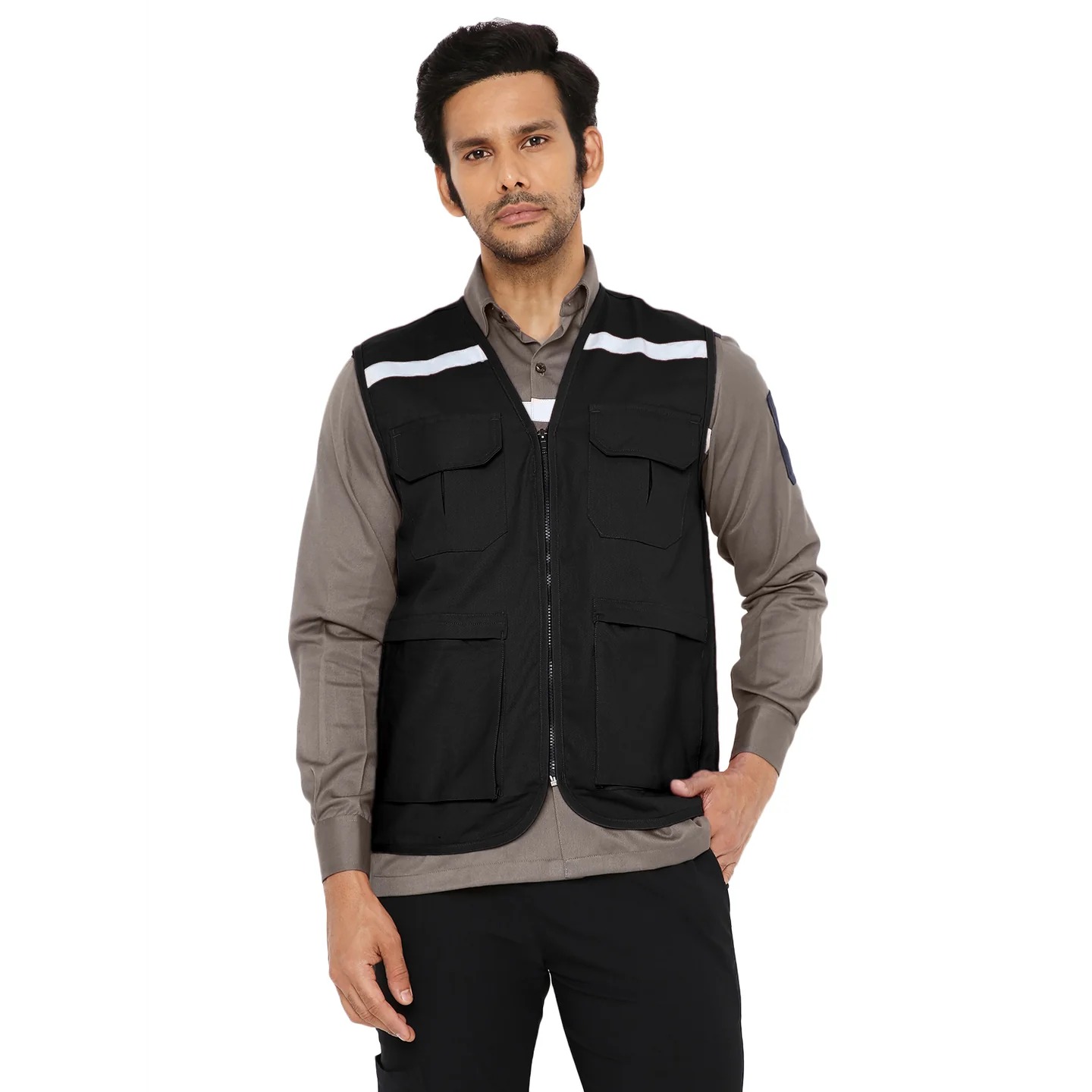 Áo khoác bảo hộ chất lượng cao với dải phản quang – Màu đen